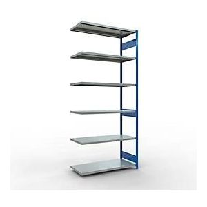 SCHULTE Lagertechnik Fachbodenregal - Stecksystem MULTIplus 250, Anbauregal, Längenriegel, 3000x1300x600 mm, 7 Böden, enzianblau/verzinkt
