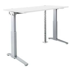 Schäfer Shop Genius Schreibtisch PLANOVA ERGOSTYLE S, elektrisch höhenverstellbar, C-Fuß, B 1600 mm, weiß/alusilber, Memorymaster, Kabelschlange