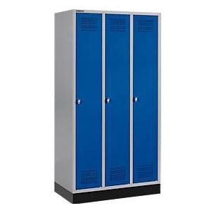 Schäfer Shop Genius Kleiderspind mit Sockel, 3 Abteile, Sicherheitsdrehriegelverschluss, hellsilber/enzianblau