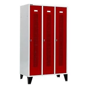 Schäfer Shop Select Kleiderspind, mit gelochten Streifen, 3 Abteile, 400mm, mit Füßen, Drehriegelverschluss, Tür rubinrot