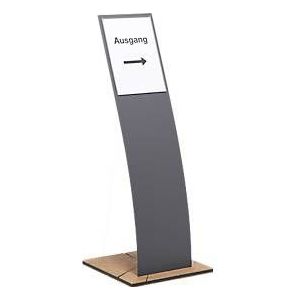 Infoständer, Segelform, für Dokumente bis A4, B 360 x T 360 x H 960 mm, Hirnholz-Eiche/Acrylglas, grau-matt