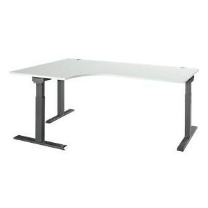 Schäfer Shop Select Winkelschreibtisch ERGO-T 2.0, 90° Winkel, Ansatz links, T-Fuß, B 2000 x T 1200/800 x H 675-895 mm, lichtgrau/anthrazit
