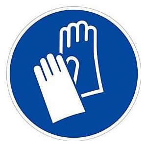 moedel Gebotsschild „Handschutz benutzen“, nach ISO 7010 M009, Folie selbstklebend, Ø 100 mm