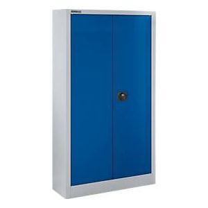 Schäfer Shop Select Materialschrank MSI 16408 , B 800 x T 400 x H 1535 mm, 3 Böden, Stahl, weißaluminium RAL 9006/enzianblau RAL 5010