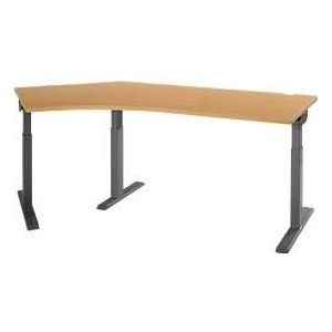 Schäfer Shop Select Winkelschreibtisch ERGO-T 2.0, 135° Winkel, Ansatz links, T-Fuß, B 2165 x T 800 x H 675-895 mm, Buche/anthrazit