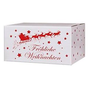 Versandkartons, mit Motiv „Weihnachtsschlitten“, bis 30 kg, Außenmaße 406 x 306 x 210 mm, Feinwellpappe, weiß-braun, 20 Stück