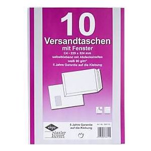Versandtaschen Eurokuvert, DIN C4, mit Fenster, haftklebend, 10 Stück, Papier, weiß