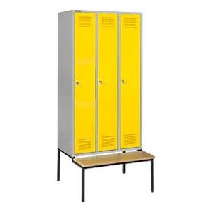 Schäfer Shop Genius Kleiderspind mit Sitzbank, 3 Abteile, Zylinderschloss, hellsilber/gelb