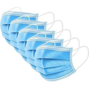 Mondkapjes - Medisch - EN14683 Type IIR - 5 stuks - One Size - Blauw