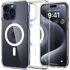 iPhone 15 Pro Spigen Ultra Hybrid Mag Hoesje - Wit / Doorzichtig