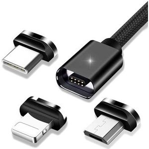 Essager 3-in-1 Magnetische Kabel - USB-C, Lightning, MicroUSB - 2m - Zwart