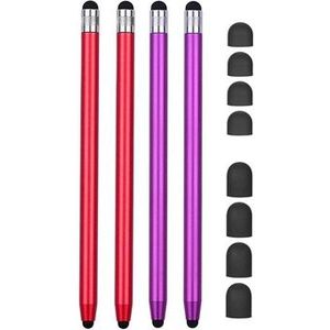 2-in-1 Universele Capacitieve Stylus Pen - 4 St. - Rood / Paars