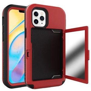 Hybride iPhone 12/12 Pro-hoesje met verborgen spiegel en kaartsleuf - rood