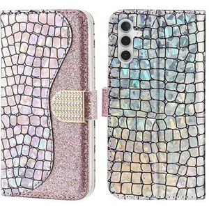 Croco Bling Series Samsung Galaxy A34 5G Portemonnee Hoesje - Rose Gold