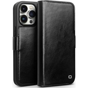 iPhone 15 Pro Qialino Classic Wallet Leren Hoesje - Zwart