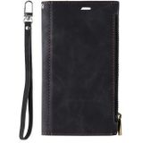 iPhone 15 Pro Max Saii Zipper Portemonnee Hoesje met Riem - Zwart