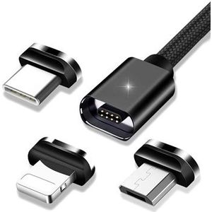 Essager 3-in-1 Magnetische Kabel - USB-C, Lightning, MicroUSB - 3m - Zwart