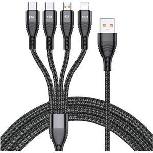 Nylon Gevlochten Universele 4-in-1 USB Kabel - 66W, 2m - Zwart