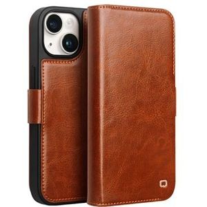 iPhone 15 Qialino Classic Wallet Leren Hoesje - Lichtbruin