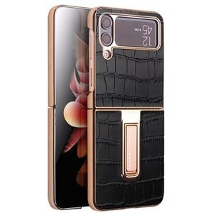 Qialino Croco Samsung Galaxy Z Flip4 Leder Bekleed Hoesje - Zwart