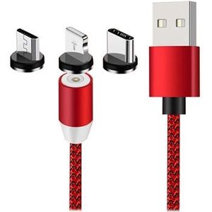 3-in-1 LED Magnetisch Kabel - Lightning, USB-C, MicroUSB - 1m - Rood