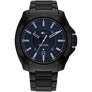 Tommy Hilfiger  zwarte heren horloge met blauwe wijzerplaat