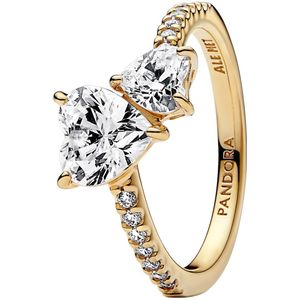 Pandora Timeless Double Heart Sparkling Ring 161198C01-54 Met 14K Gouden Plating