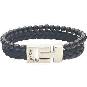 Josh Zwarte Leren Armband 24985-BRA-S/ONYX/M