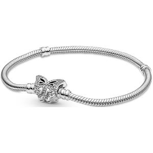 Pandora Moment 925 Sterling Zilveren Snake Chain Armband met Butterfly Sluiting 590782C01-18