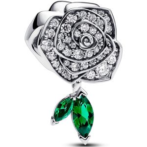 Pandora Moments Sprankelende roos in bloei bedel - Groen & Zilver
