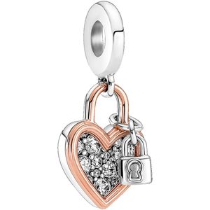 Pandora Moments 925 Sterling Zilveren Heart Padlock Bedel met 14 Karaat Roségouden Plating 780087C01