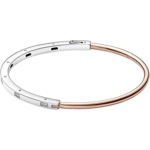 Pandora Signature 925 Sterling Zilveren Two-tone I-D Pavé Armband 582740C01-3 Met 14 Karaat Roségouden Plating