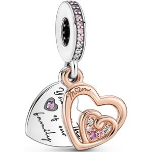 Pandora Moments 925 Sterling Zilveren Entwined Infinite Hearts Double Dangle Bedel met 14 Karaat Roségouden Plating 781020C01