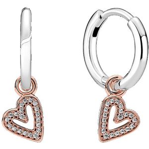 Pandora Moments 925 Sterling Zilveren Heart Creolen met 14 Karaat Roségouden Plating 280090C01