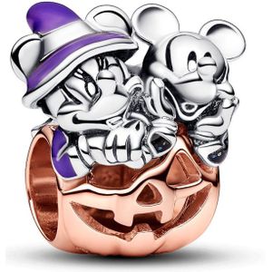 Pandora Disney 925 Sterling Zilveren Mickey & Minnie Halloween Pumpkin Bedel 782816C01 Met 14 Karaat Roségouden Plating
