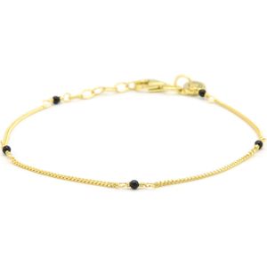 Karma 925 Sterling Zilver Goudkleurige Tiny Onyx Armband 94124GP (Lengte: 16.50 - 19.00 cm)