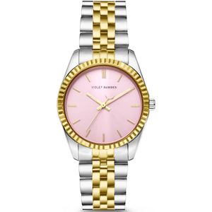 Sunrise Rond Dames Horloge Goud- en Zilverkleurig en Roze VH08016