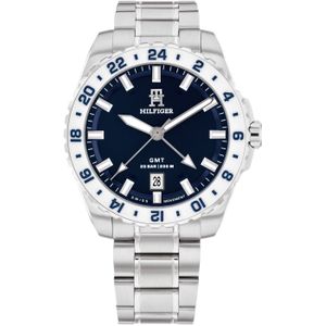Tommy Hilfiger  zilverkleurige heren horloge met blauwe wijzerplaat
