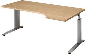röhr Techno höhenverstellbarer Schreibtisch ahorn L-Form, C-Fuß-Gestell silber 180,0 x 80,0/100,0 cm