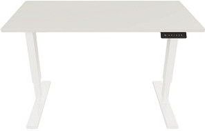 BISLEY E-StarterTech elektrisch höhenverstellbarer Schreibtisch lichtgrau rechteckig, T-Fuß-Gestell weiß 140,0 x 60,0 cm
