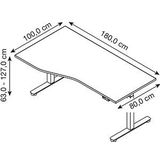 HAMMERBACHER VXDSM18 elektrisch höhenverstellbarer Schreibtisch nussbaum Trapezform, T-Fuß-Gestell grau 180,0 x 100,0 cm