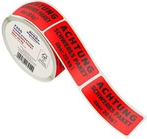 200 AVERY Zweckform Warnetiketten rot »ACHTUNG SCHWERES PAKET über 20 kg!« 100,0 x 50,0 mm