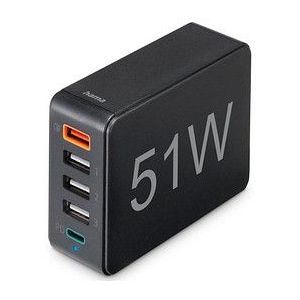 hama 5in1 USB-Ladestation schwarz 1,2 m, 51 Watt