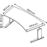 röhr Imperia höhenverstellbarer Schreibtisch weiß Trapezform, C-Fuß-Gestell weiß 200,0 x 80,0/100,0 cm