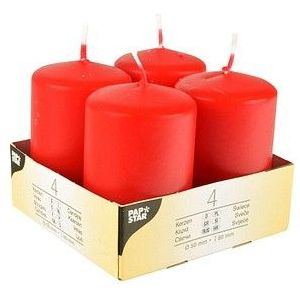 4 PAPSTAR Stumpenkerzen rot