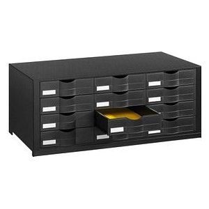 PAPERFLOW Schubladenbox  schwarz EO9H4441.01, DIN A4 mit 12 Schubladen