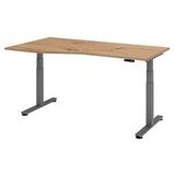 HAMMERBACHER VXDSM18 elektrisch höhenverstellbarer Schreibtisch asteiche Trapezform, T-Fuß-Gestell grau 180,0 x 100,0 cm