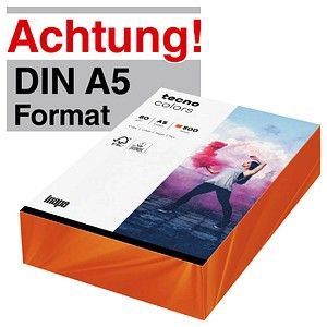 tecno Kopierpapier colors intensivorange DIN A5 80 g/qm 500 Blatt