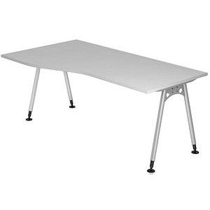 HAMMERBACHER AS18 höhenverstellbarer Schreibtisch lichtgrau Trapezform, A-Fuß-Gestell silber 180,0 x 80,0 cm