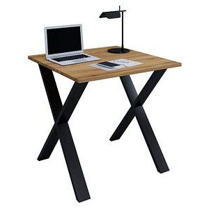 VCM my office Lona Schreibtisch honig-eiche quadratisch, X-Fuß-Gestell schwarz 80,0 x 80,0 cm
